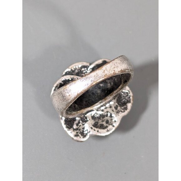 Antiqued Silver Tone Rose Flower Ring Size 7 - Picture 4 of 6